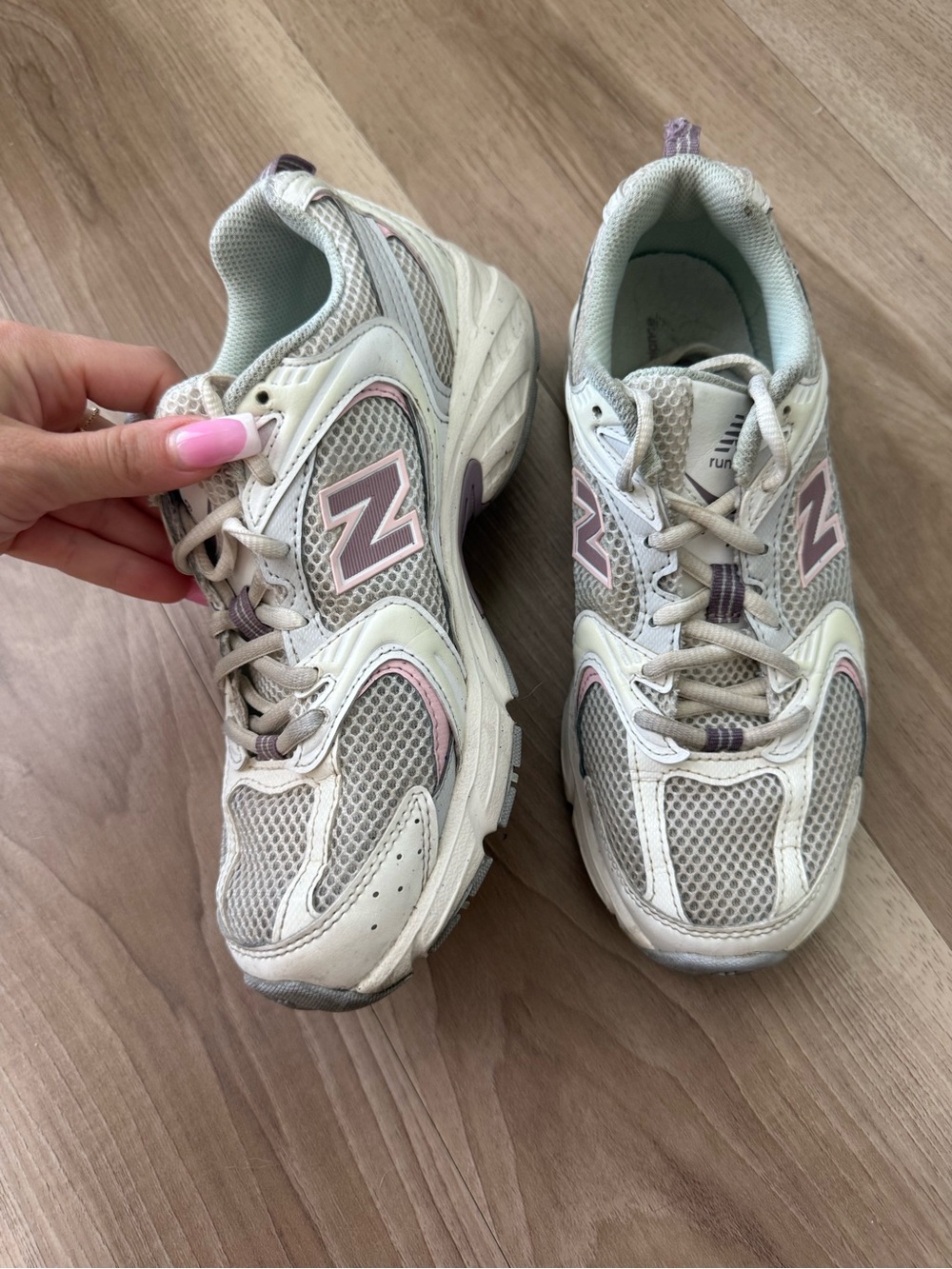New Balance Women's Athletic Sneakers in Cream and Light Pink